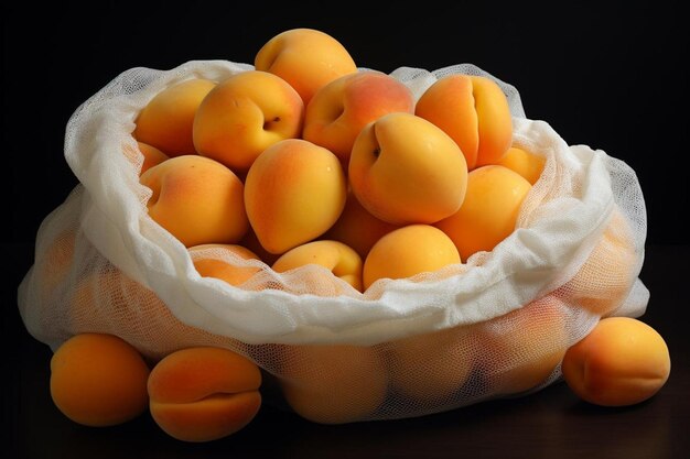 Photo des abricots dans un sac à maille blanc partiellement ouvert photographie d'image d'abricot 4k