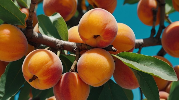 Des abricots frais sur un arbre.