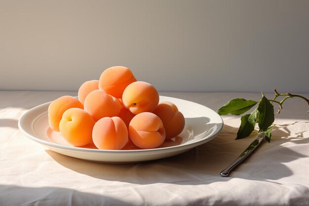 Photo des abricots sur une plaque de céramique blanche avec une fourchette photographie d'image d'abricot 4k