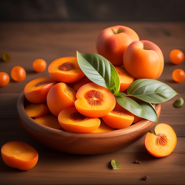 Des abricots séchés dans un plat en bois