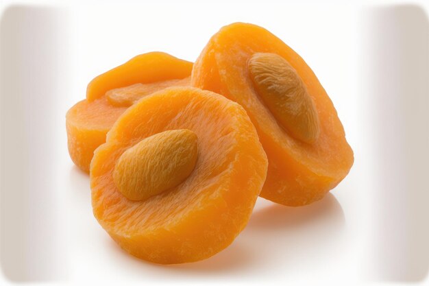 Abricots secs pour une collation sucrée et saine sur fond blanc