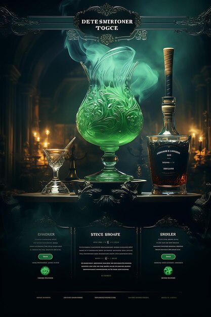 Photo absinth coloré distinctif avec une palette mystérieuse verte et noire concepts créatifs idées de conception