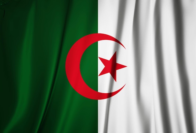 Abstract 3d illustration du drapeau de l'algérie sur tissu ondulé