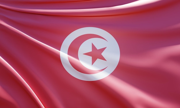 Abstract 3d illustration du drapeau tunisien sur tissu ondulé