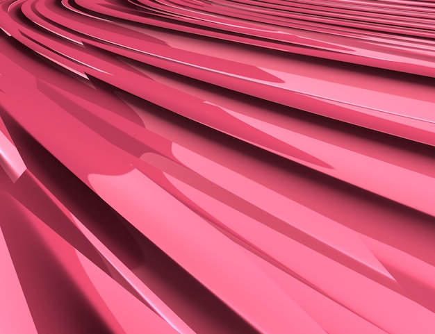 Abstract 3d illustration de surfaces incurvées rouge brillant réfléchissant en perspective