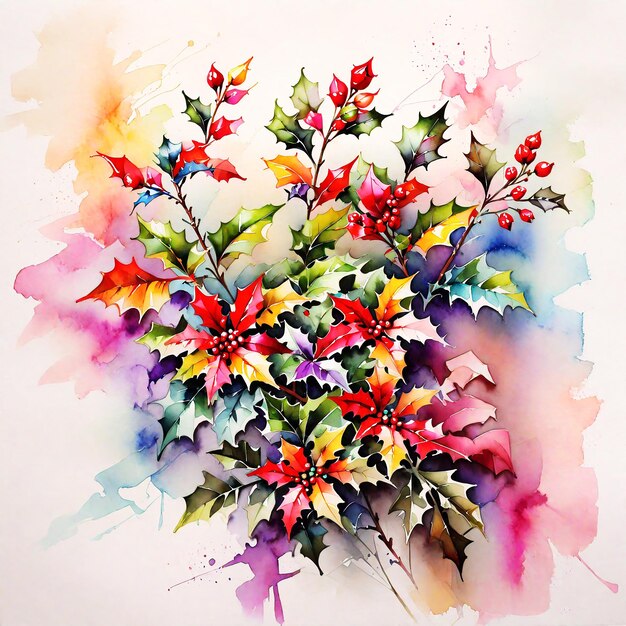 abstract impressionnant multicolore peinture de fleurs de Holly aquarelle HD