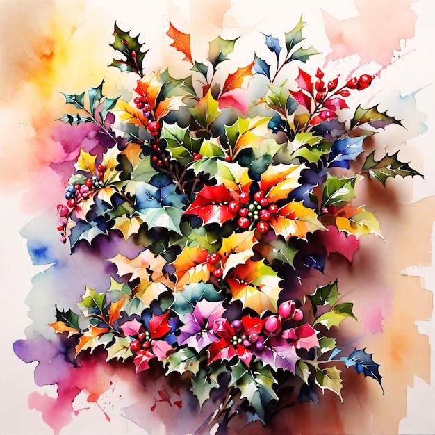 abstract impressionnant multicolore peinture de fleurs de Holly aquarelle HD