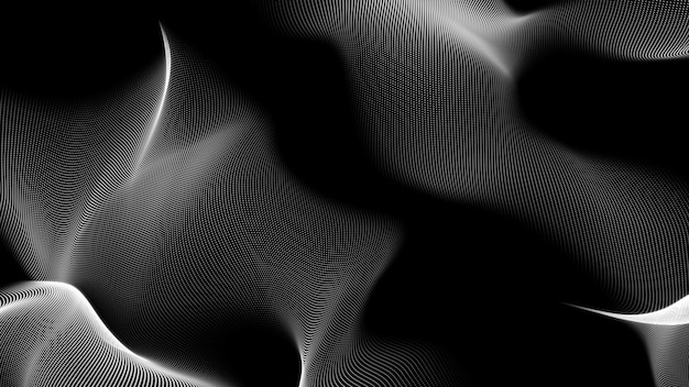 Abstract Trapcode Form vague de particules numériques et arrière-plan de lumières Vague de technologie abstraite Résumé mir Vague de couleur blanche isolée sur le fond noir Rendu 3D