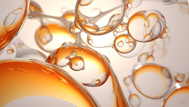 Abstraction de bulles d'huile ou de savon à fond orange clair miel beaux points d'éclairage et réflexions