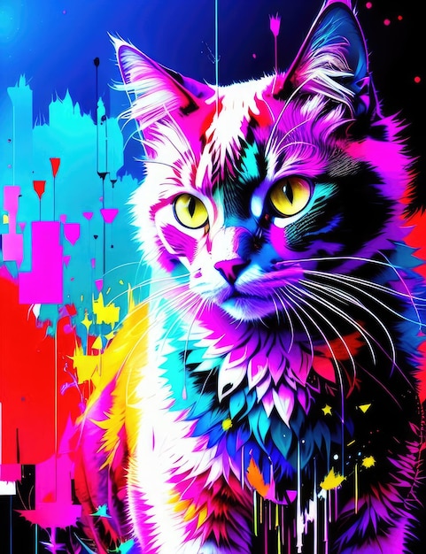 Abstraction d'un chat peint avec de la peinture en aérosol Generative AI