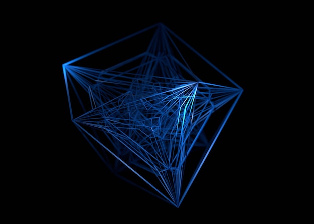 Photo abstraction du design d'arrière-plan rendue en 3d avec une forme en wireframe bleue
