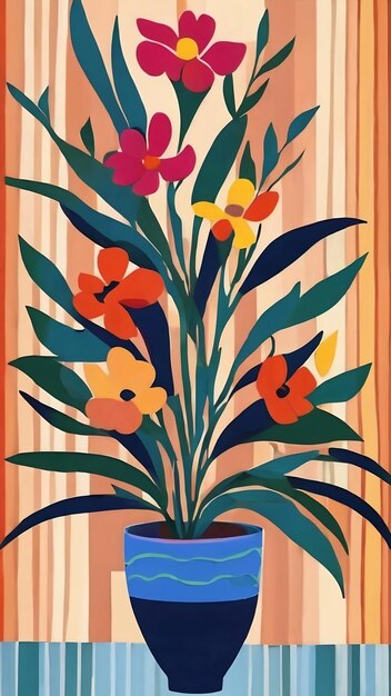 Abstraction de fleurs rétro art illustration de style matisse ai générée