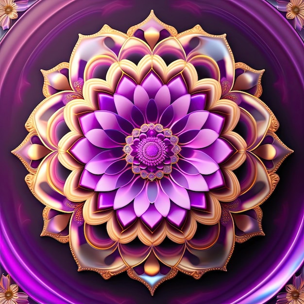 Abstraction de fleurs violettes délicates conception de mandala psychédélique arrière-plan de formes fractales fantastiques