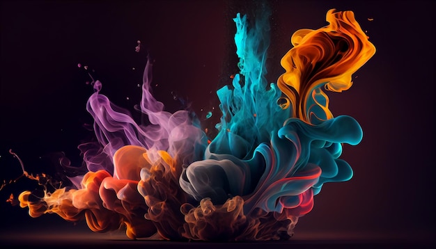 Abstraction folle explosive de fumée colorée sur fond sombre