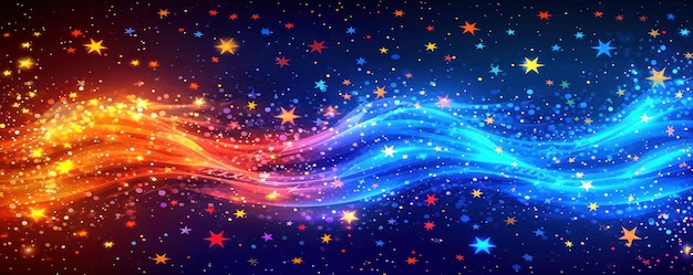 Photo abstraction lumineuse arrière-plan avec des étoiles et des vagues colorées