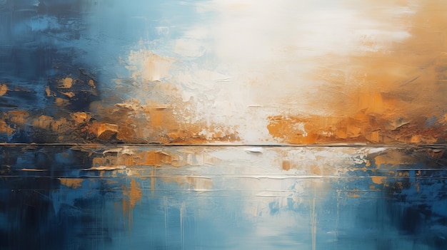 Abstraction Peinture bleu et orange Serenité et calme dans la lumière Brun et blanc