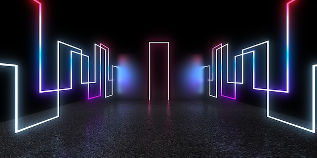 Abstrait 3D avec néons. Illustration 3d