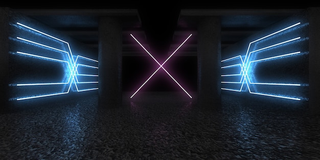 Abstrait 3D avec néons. tunnel au néon. .construction spatiale . .3d illustration33