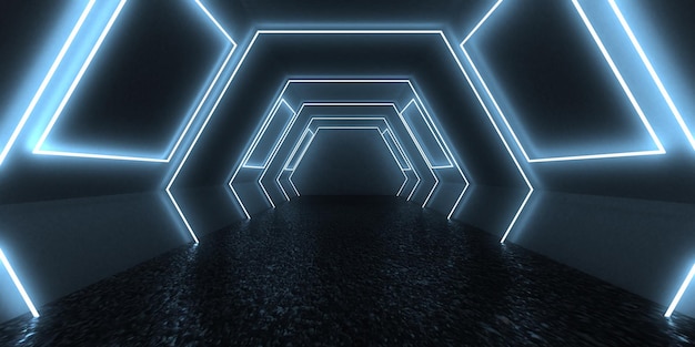 Abstrait 3D avec néons. tunnel de néon .construction spatiale . .3d illustration3