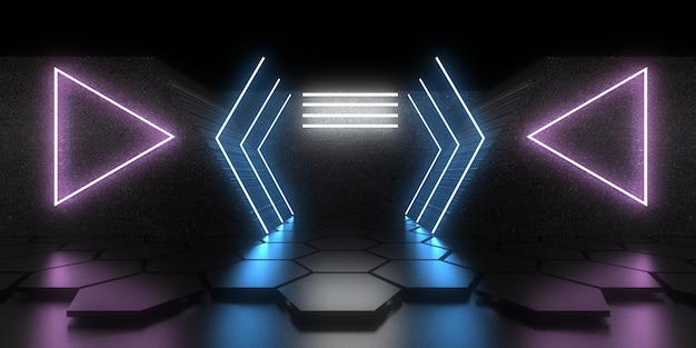 Abstrait 3D avec néons. tunnel de néon .construction spatiale . .3d illustration