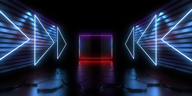 Abstrait 3D avec néons. tunnel de néon .construction spatiale . .3d illustration