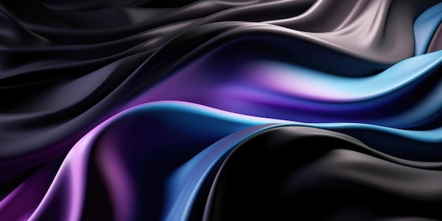 Abstrait avec 3D Wave noir bleu et violet Gradient Silk Fabric Generative Ai