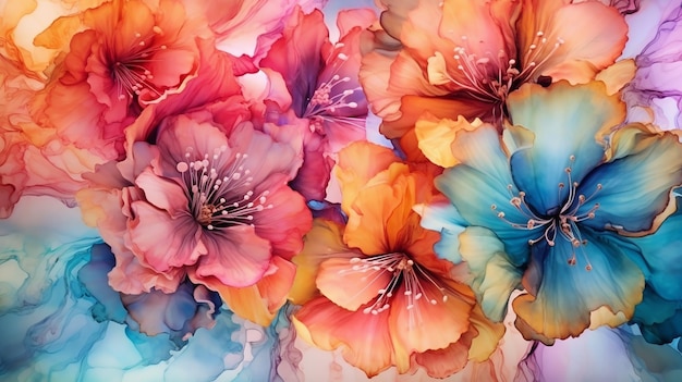 Abstrait alcool encre fleurs colorées art IA générative
