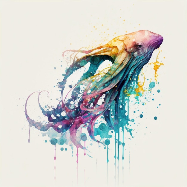 Abstrait Aquarelle Animaux Marins Créatures Océaniques