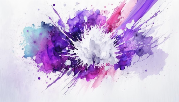 Abstrait aquarelle éclaboussures de peinture violette et blanche