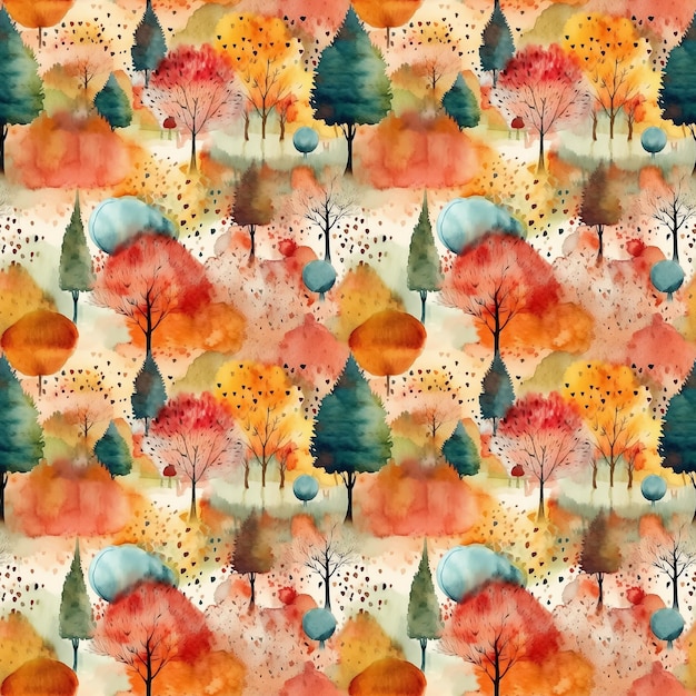 Abstrait aquarelle transparente motif automne forêt rouge vif orangers taches éclaboussures