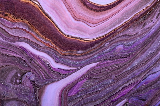 Abstrait art fluide couleurs violet foncé et marron. Marbre liquide. Peinture acrylique avec dégradé violet.