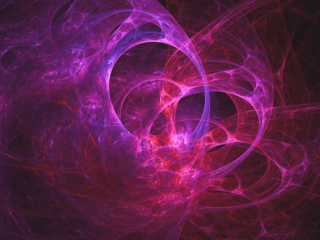 Abstrait art fractal évocateur d'astronomie et de nébuleuse Illustration fractale générée par ordinateur nébuleuse d'art dans des roues violettes rouges