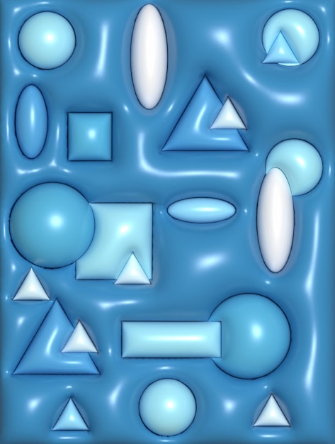 Abstrait bleu avec diverses formes illustration de rendu 3D