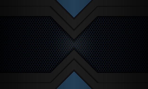 Abstrait bleu métal noir avec hexagone et vecteur de prime de chevauchement