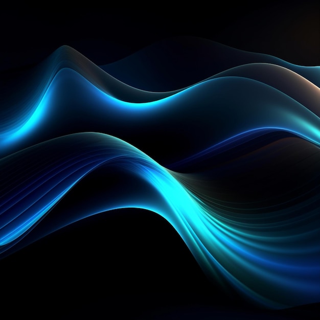 Abstrait bleu et noir avec vagues et lumière ai générative