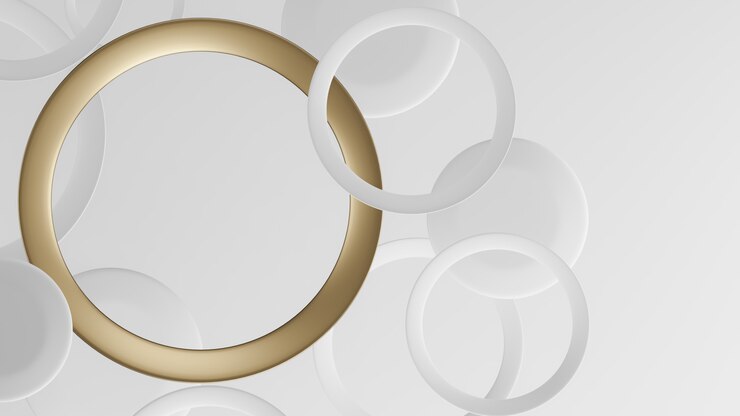Photo abstrait avec des cercles de bague or et blanc. rendu 3d