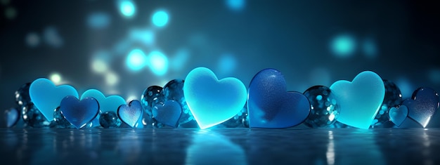 Abstrait avec coeurs bleus bokeh dégradé bleu Saint Valentin fête des pères fête des mères concept bannière générée par l'IA