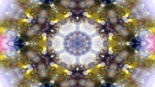 Abstrait coloré brillant et hypnotique Concept motif symétrique ornement décoratif Kaléidoscope mouvement cercle géométrique et formes d'étoiles