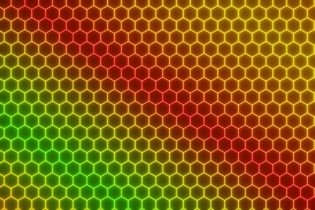 Abstrait coloré néon lumineux fond hexagone électrique rendu 3d