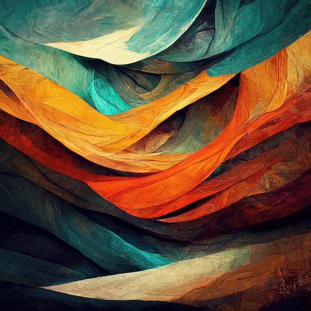 Abstrait coloré texture granuleuse peinture numérique orange sarcelle vert bleu motif ondulé