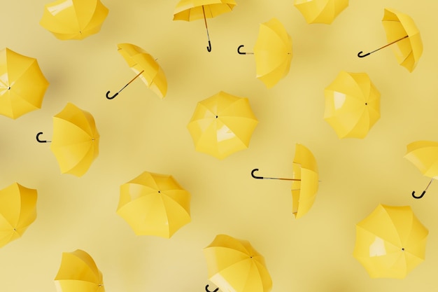 Abstrait Composé De Motifs De Parapluies Jaunes Sur Fond Jaune Rendu 3d