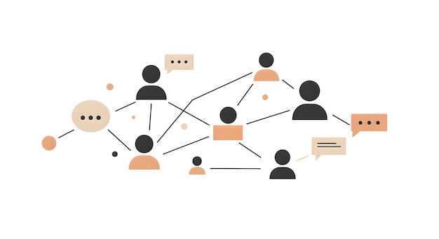 Abstrait Concept de communication de réseau social avec des personnes connectées et des bulles de parole
