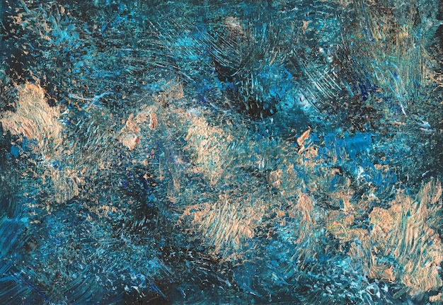 Abstrait avec coups de pinceau bleu et or peinture intérieure à l'huile peinture sur toile art moderne