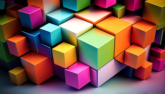 Abstrait de cubes colorés AI générative AI générative