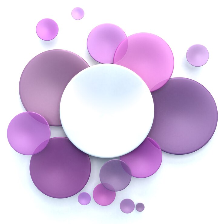 Photo abstrait avec des disques transparents blancs et roses, violets