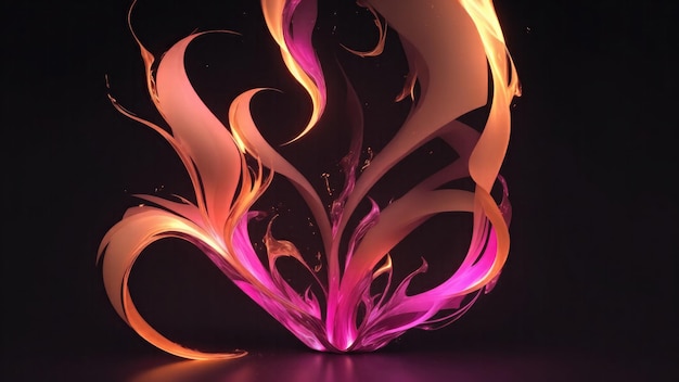 Photo abstrait flamme de feu rose et dorée en 3d sur fond sombre