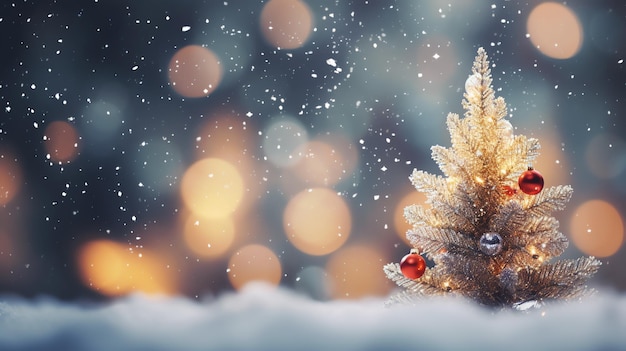 Abstrait flou bokeh neige fond avec arbre de Noël et espace de copie concept de célébration de vacances