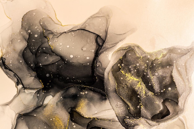 Abstrait fluide de couleur brillante brillante, peinture à l'alcool dessinée à la main avec des stries dorées, texture de technique d'encre liquide pour la conception de toile de fond haute résolution