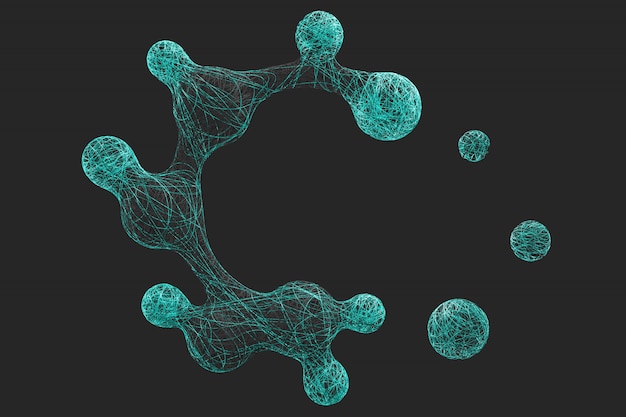 Abstrait fond sombre avec l'image de diviser les boules tissées à partir d'une variété de fils de couleurs vives. Rendu 3D