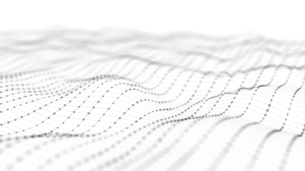 Abstrait futuriste blanc Visualisation de données volumineuses Onde dynamique numérique de particules Rendu 3D